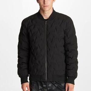 Karl Lagerfeld Matte Black All Over Print Logo Puffer Quilted Bomber Jacket